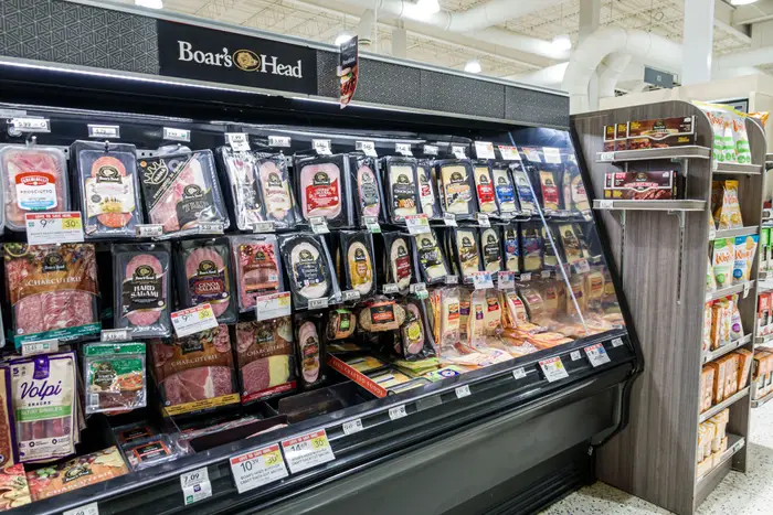 A refrigerator filled with Boar's Head and other products at a grocery store in Georgia seen on May 30, 2023